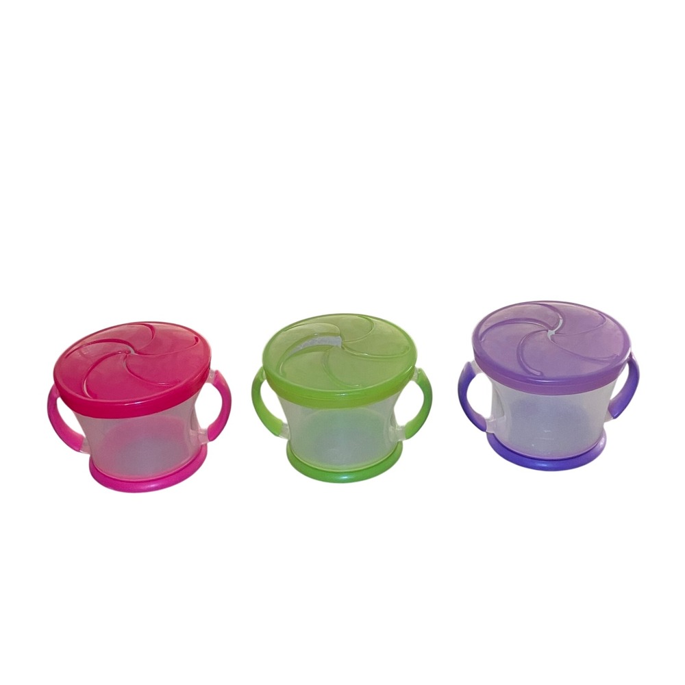 Munchkin Snack Catcher Toddler Cups 3 Pack Pink Green Purple Spill Proof
